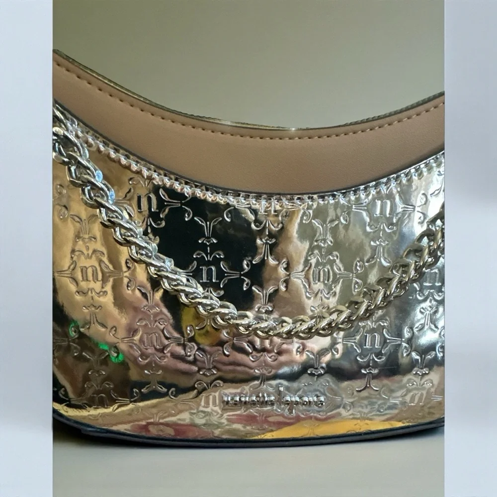 NWT Nanette Lepore Metallic Embossed Chain Shoulder Bag –Luxe Evening Crossbody